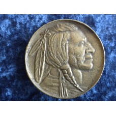 Vintage Indian Brave Head Brass Belt Buckle.